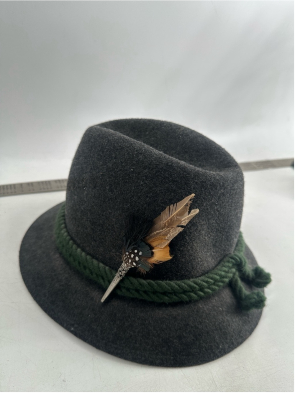 Hutmacher Zapf Hat Wool Alpine Fedora Hat Gray Green Feather Accent Oktoberfest View 4